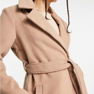 Elizabeth And James Buff Beige One Button Tie Belt Long Dress Coat XL Tan Jacket